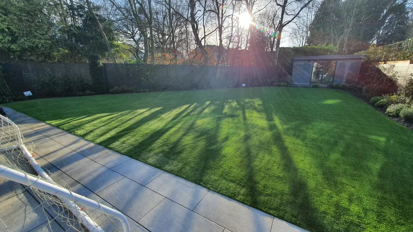 Artificial grass garden installation